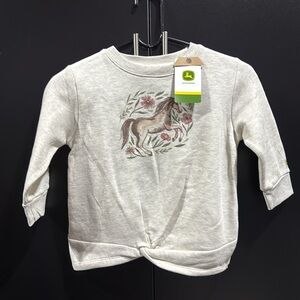 John Deere Horse Print,twist front,long sleeve sweatshirt,logo patch knit cuff